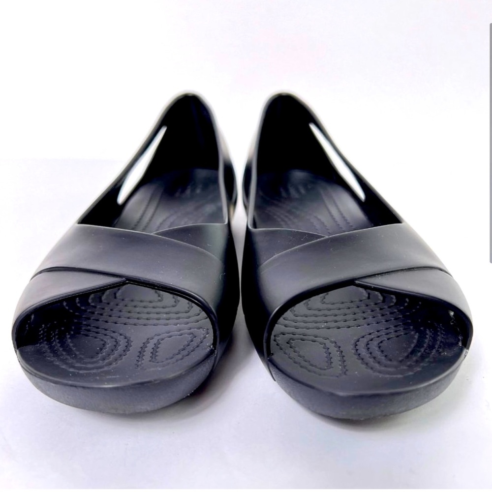 Crocs Serena Black Vegan Slip On Open Toe Comfort Cushioned Foam Flats Womens 6